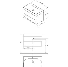 Nákres skříňky pod umyvadlo s rozměry