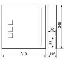 Technický výkres zrcadlové skříňky s rozměry