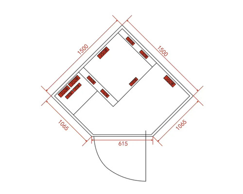 Půdorys rohového domu s rozměry