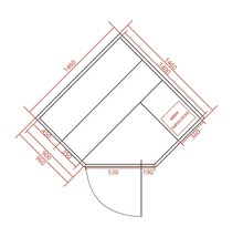 Půdorys sauny s rozměry a umístěním kamen