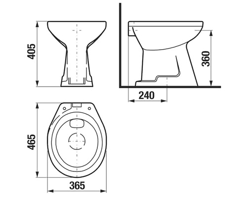 Technický výkres stojícího WC s rozměry
