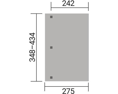 Výkres produktu s rozměry: 348 až 434 x 242 až 275