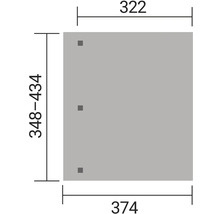 Technický nákres s rozměry: 322, 374 a 348 až 434
