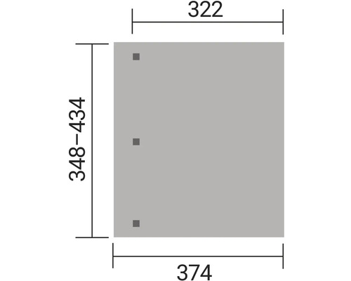 Technický nákres s rozměry: 322, 374 a 348 až 434