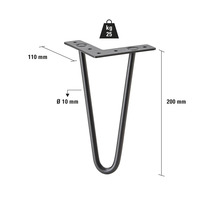 Kovová noha stolu, výška 200 mm, nosnost 25 kg
