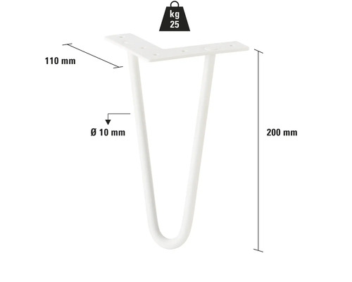 Stolová noha vlásenka, výška 200 mm, nosnost do 25 kg