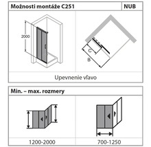 Možnosti montáže a rozměrové údaje pro sprchový kout