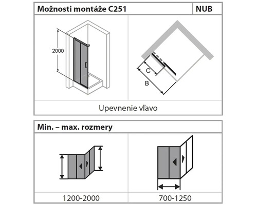 Možnosti montáže a rozměrové údaje pro sprchový kout