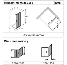 Možnosti montáže C252 a rozměry sprchového koutu