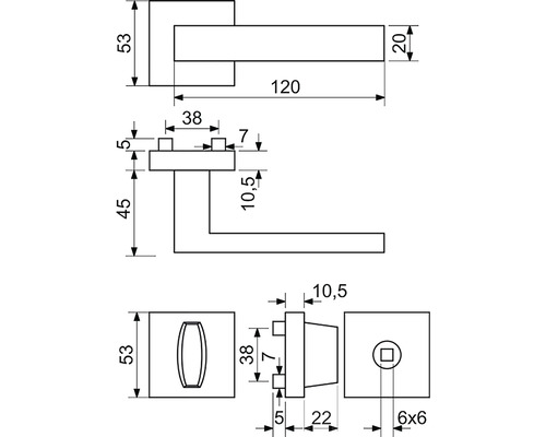 Technický výkres kliky s rozměry