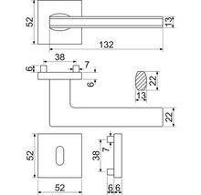 Technický nákres kliky dveří s rozměry