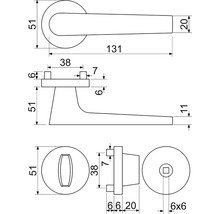 Technický výkres kliky dveří s rozměry