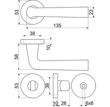 Technický výkres kliky dveří s rozměry
