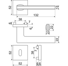 Technický výkres kliky dveří s rozměry
