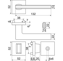 Technický nákres kliky dveří s rozměry
