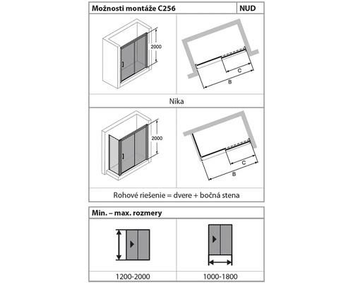 Možnosti montáže a rozměry sprchového koutu