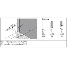 Technický nákres sprchového koutu s rozměry