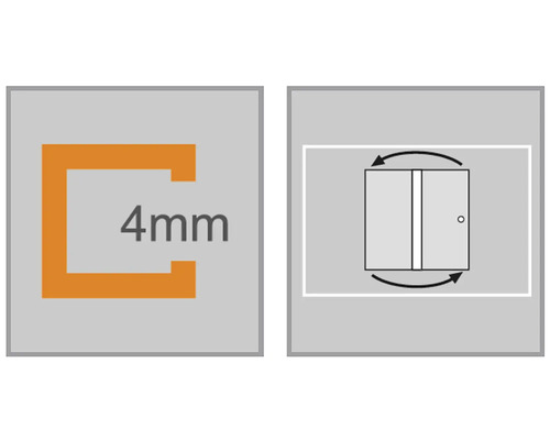Informace o produktu s tloušťkou materiálu 4 milimetry a otočnými dveřmi