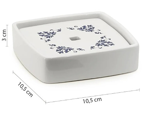 Čtvercová miska na mýdlo s květinovým dekorem, rozměry 10,5 x 10,5 x 3 cm