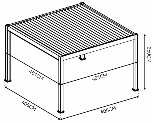 Rozměry pergoly: 401 cm x 405 cm x 260 cm