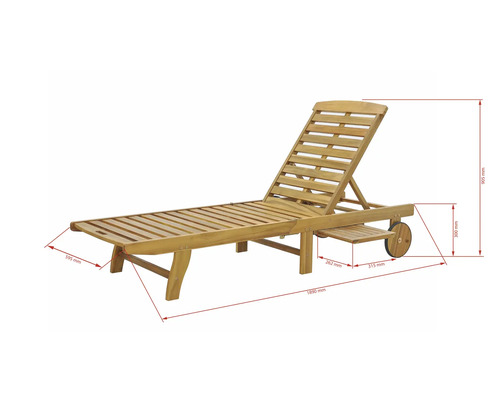 Dřevěné lehátko s kolečky a nastavitelným opěradlem s rozměry