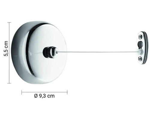 Zatahovací šňůra na prádlo o rozměrech 5,5 cm na výšku a 9,3 cm v průměru