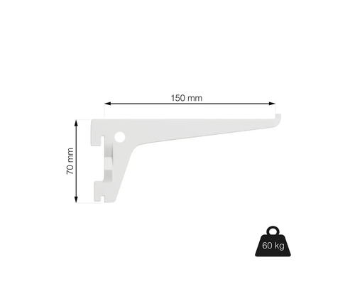 Regálová konzole o rozměrech 150 mm x 70 mm a nosnosti 60 kg