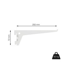 Konzole police o rozměrech 200 mm x 72 mm s nosností 60 kg.