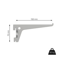 Policová konzole o rozměrech 150 mm x 70 mm a nosnosti 60 kg.