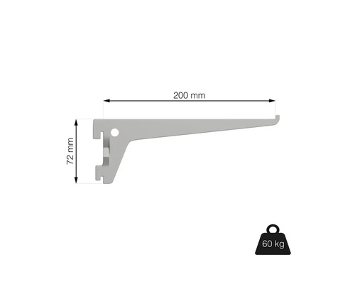 Držák police o rozměrech 200 mm x 72 mm a nosnosti 60 kg