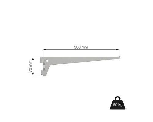 Policový nosník o rozměrech 300 mm x 72 mm a nosnosti 60 kg