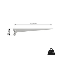 Konzole police o rozměrech 400 mm x 72 mm a nosnosti 60 kg.