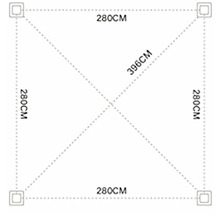 Čtvercové rozměry 280 cm s diagonálními rozměry 396 cm