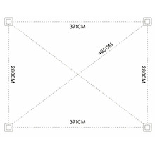 Diagram s rozměry 280 cm, 371 cm a 465 cm