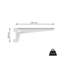 Konzole police s rozměry 180 mm a 68 mm, nosnost 55 kg