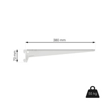 Konzole police o rozměrech 380 mm x 70 mm a maximální nosnosti 55 kg.