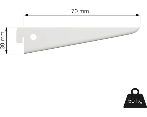 Policový držák o rozměrech 170 mm x 39 mm a nosnosti 50 kg