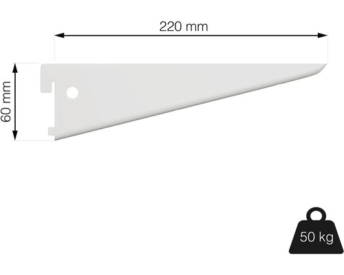 Police s rozměry 220 mm x 60 mm a nosností 50 kg.