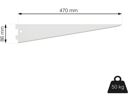 Policová konzole s rozměry 470 mm a 86 mm, nosnost 50 kg