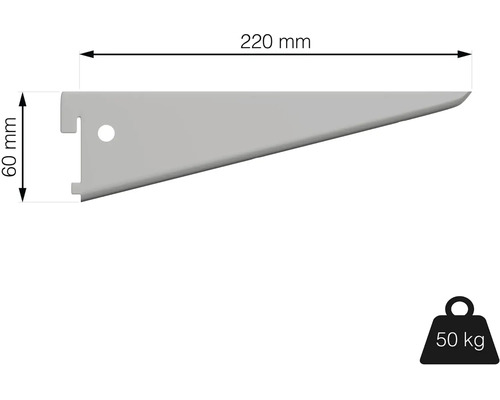 Držák police o rozměrech 60 mm x 220 mm a nosnosti 50 kg