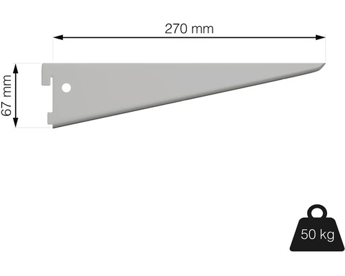 Držák police o rozměrech 270 mm x 67 mm a nosnosti 50 kg