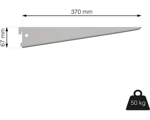 Držák police s rozměry 370 mm x 67 mm a nosností 50 kg