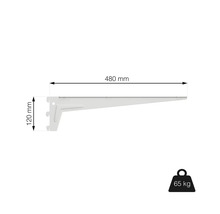 Konzole police o rozměrech 480 mm x 120 mm a nosnosti 65 kg.