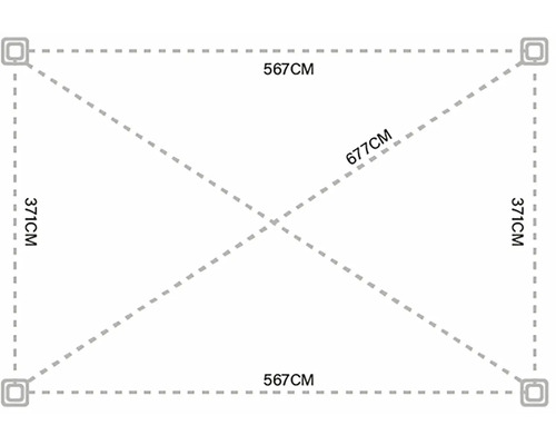 Rozměry obdélníkového pavilonu: 567 centimetrů krát 371 centimetrů
