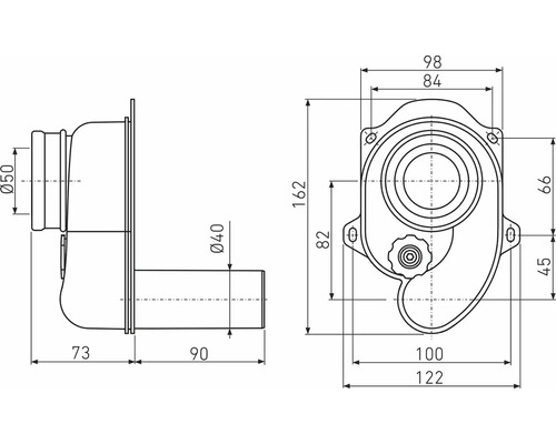 Technický nákres sifonu s rozměry