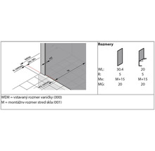 Rozměrový nákres sprchového koutu s kótováním