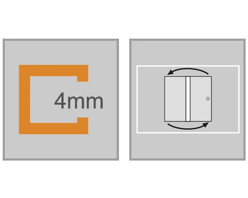 Symbol distanční vložky 4 mm a otočných dveří