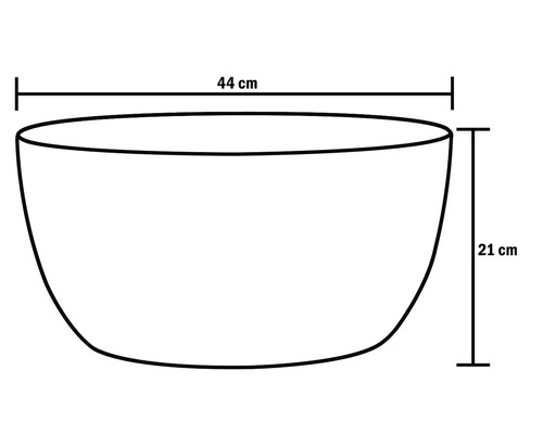 Nákres mísy o rozměrech 44 cm šířky a 21 cm výšky