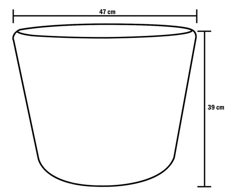Nákres květináče o rozměrech 47 cm šířky a 39 cm výšky