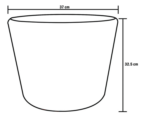 Nákres květináče s rozměry: šířka 37 cm a výška 32,5 cm